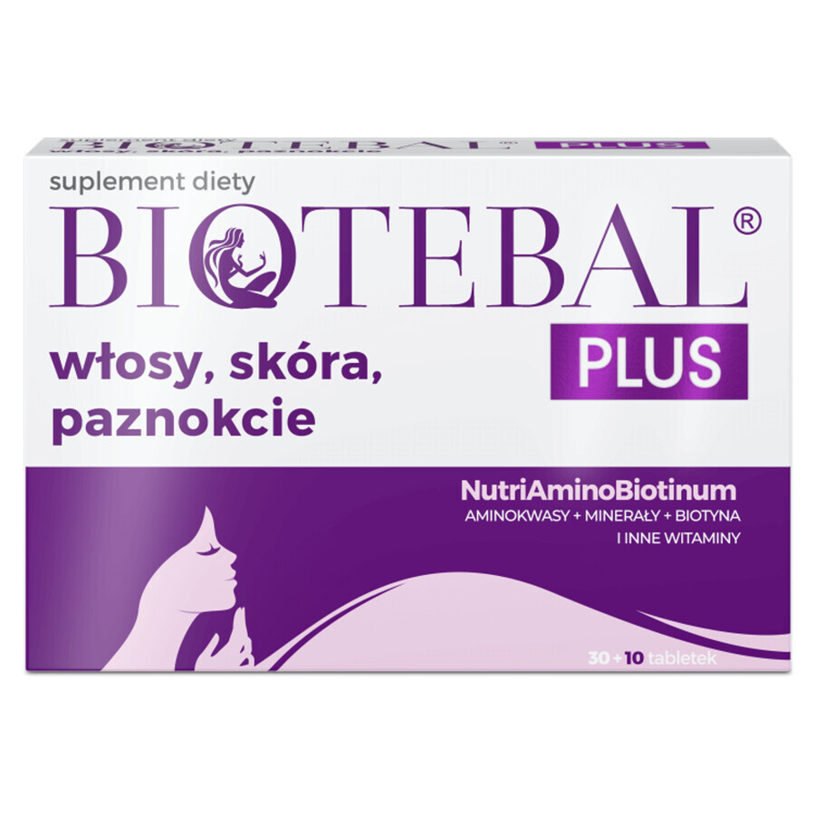 Biotebal Plus Hair Skin Nails, 30 comprimés + 10 comprimés gratuits