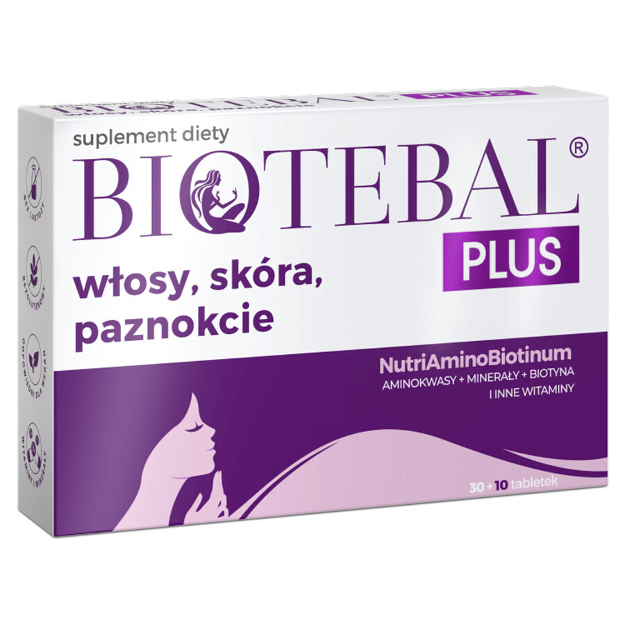 Biotebal Plus Hair Skin Nails, 30 comprimés + 10 comprimés gratuits