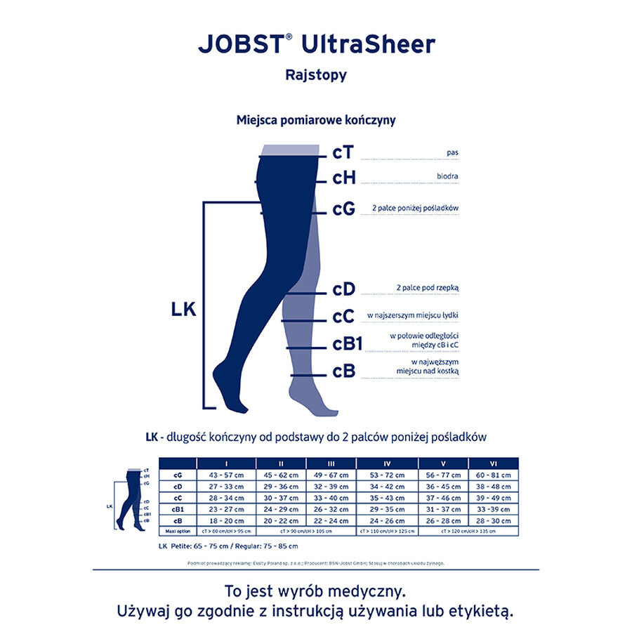 Jobst Ultra Sheer Compression Tights, CCL2, Closed Toe, Size 5, Black