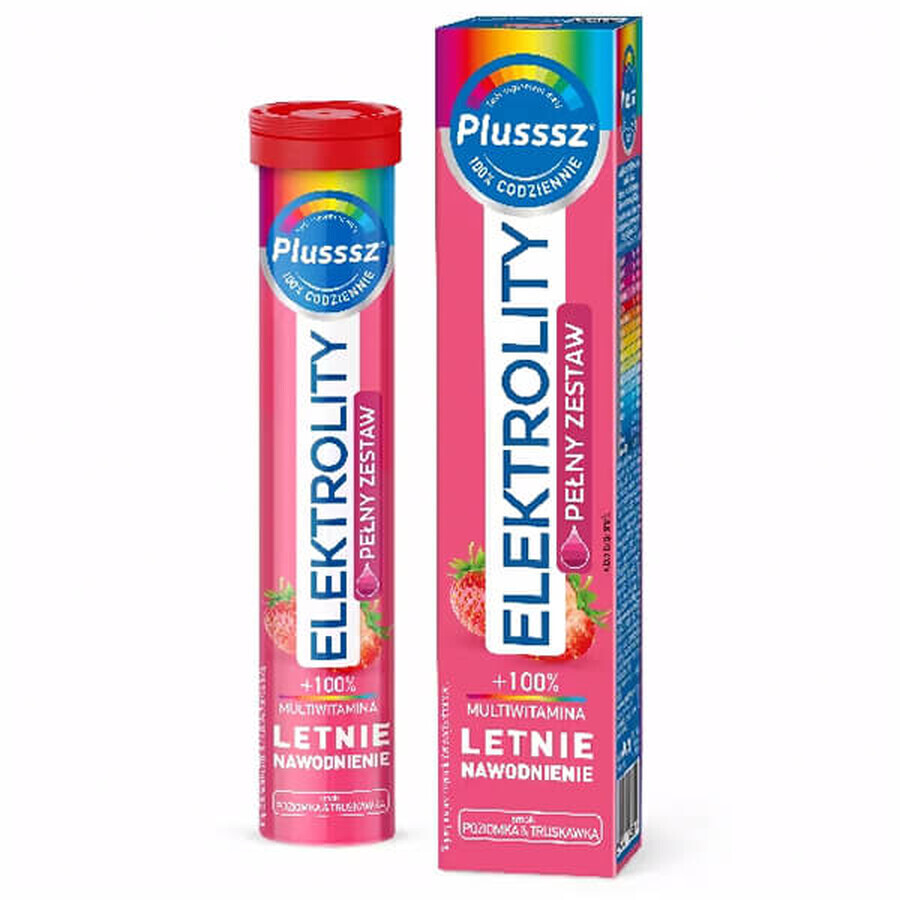 Plusssz Elektrolity + 100% Multivitamine, arôme fraise-citron, 24 comprimés effervescents