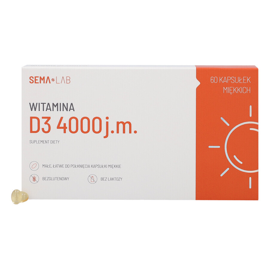 SEMA Lab Vitamine D3 4000 UI, 60 capsules molles