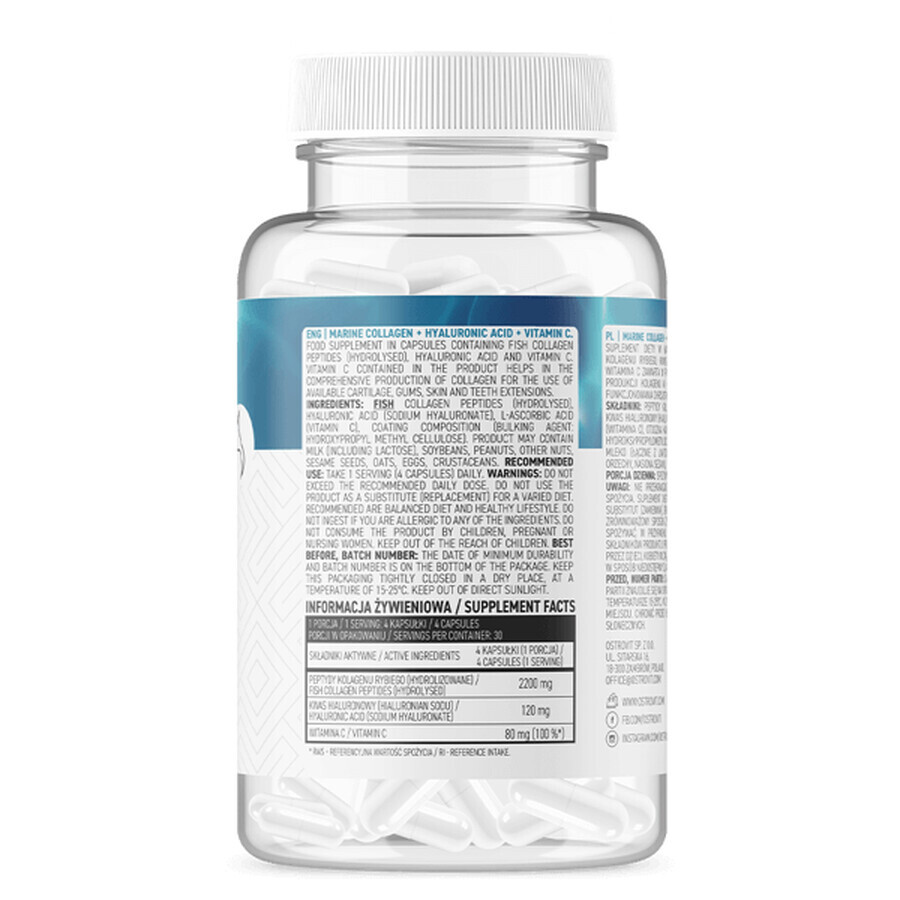 OstroVit Collagène Marin + Acide Hyaluronique + Vitamine C, 120 gélules