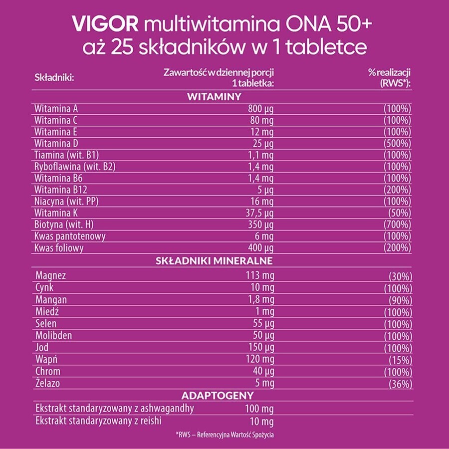 Vigor Multivitamine Ona 50+, 60 tablets