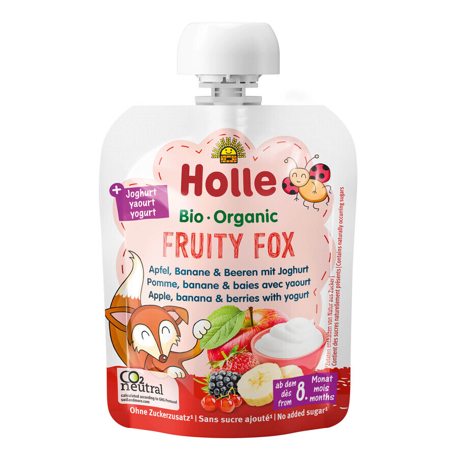 Holle, Mousse de frutas en tubo, Tortuga sabrosa, manzana, pera con yogur, a partir de 8 meses, 85 g