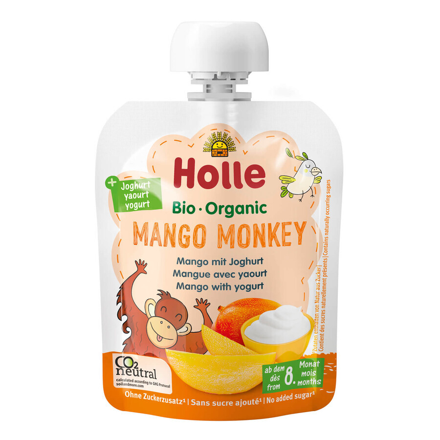 Holle, Fruitmousse in een tube, Mango Monkey, mango met yoghurt, vanaf 8 maanden, 85 g