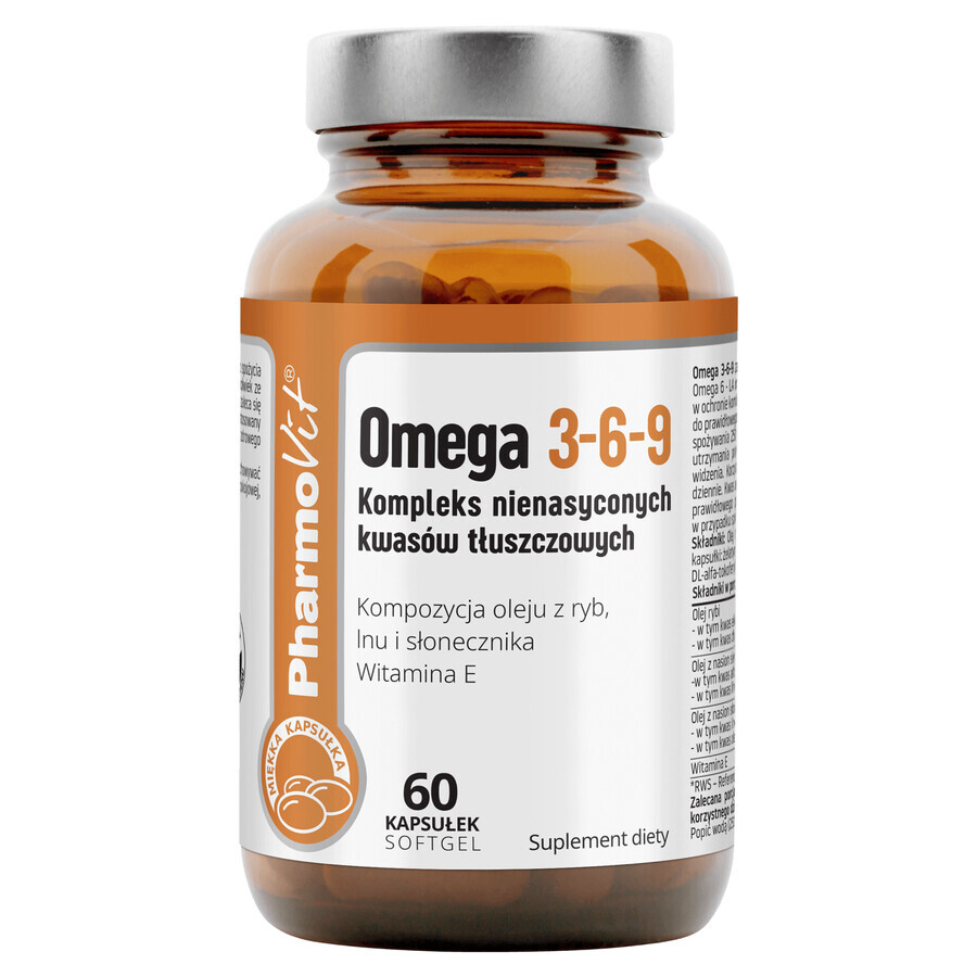 PharmoVit Omega 3-6-9, un complexe d'acides gras insaturés, 60 capsules molles