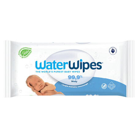 WaterWipes Bio, lingettes humides, eau, dès la naissance, 60 pièces