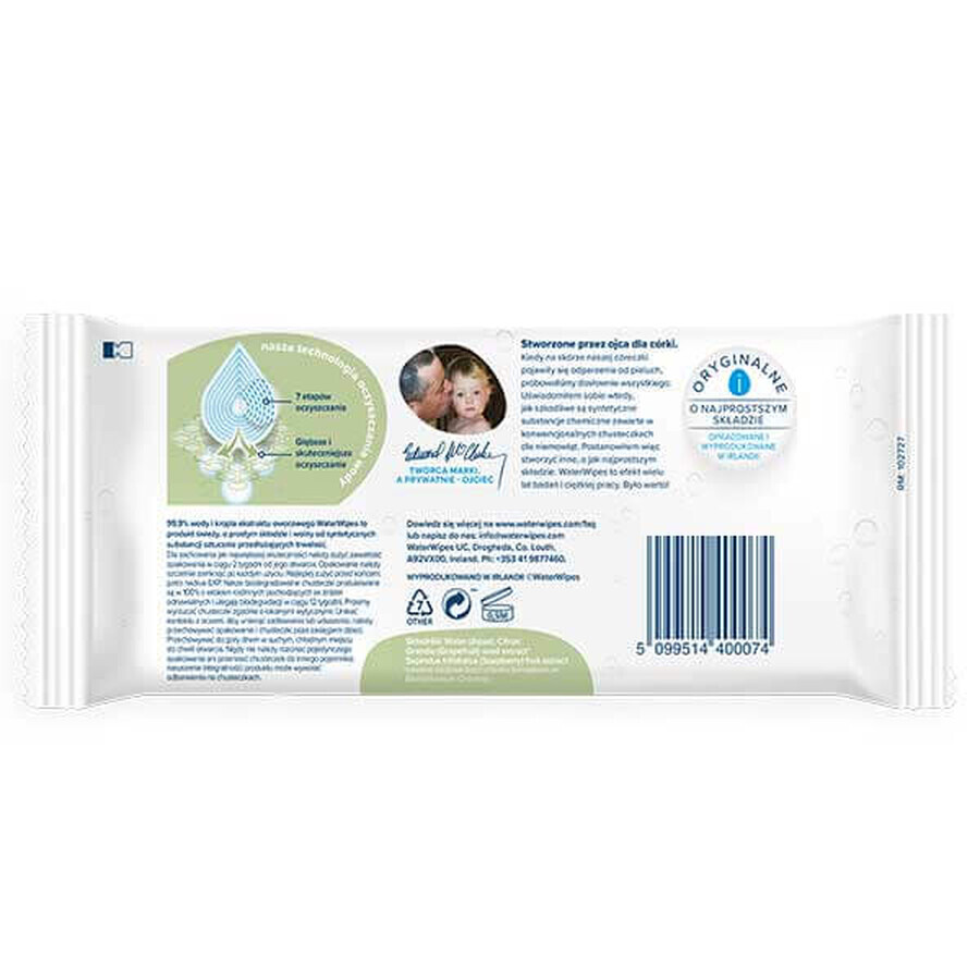 WaterWipes Soapberry Bio, lingettes humides, eau avec extrait de saponaire, dès la naissance, 60 pièces