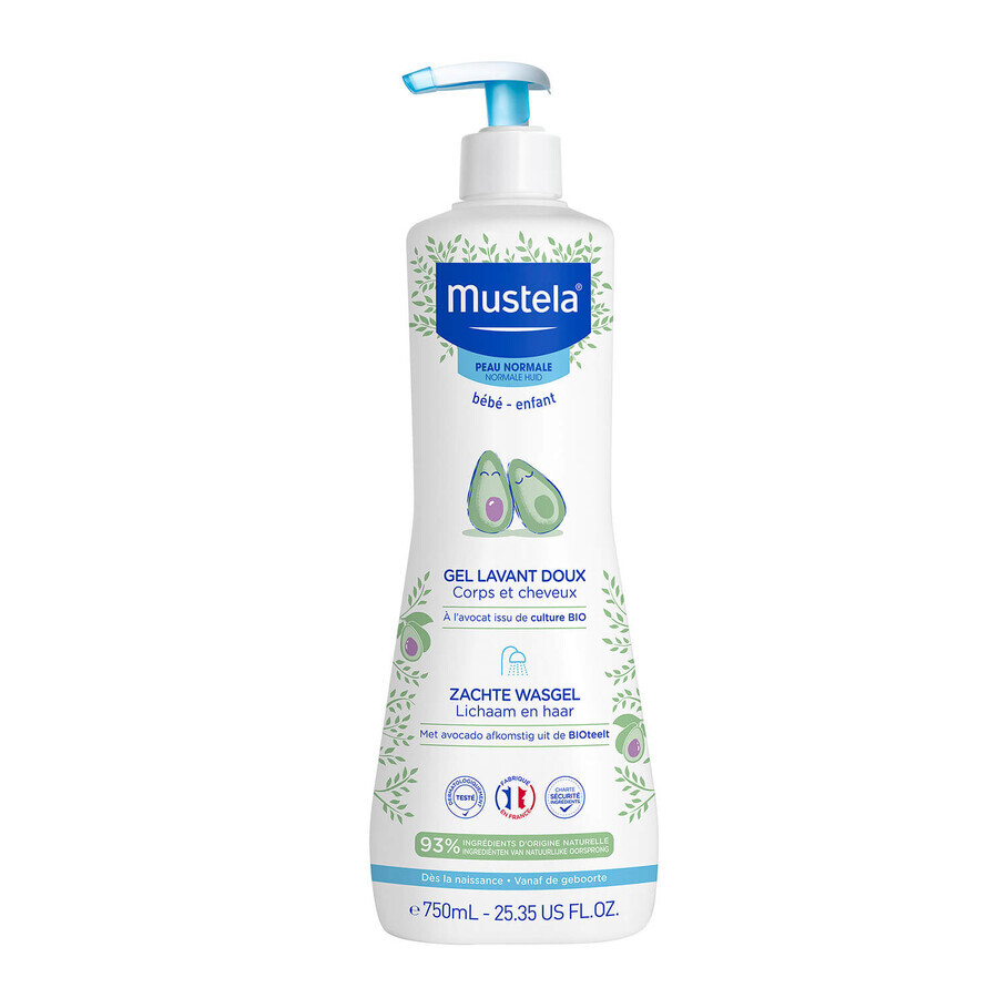 Mustela Bebe Enfant, gel nettoyant doux pour le corps et la tête, dès la naissance, 750 ml