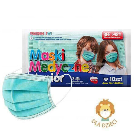 Praesidium, Junior medical mask, pediatric, 3 layers, 10 pcs.