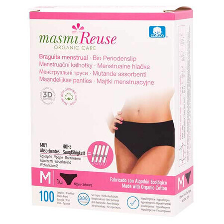 Masmi Reuse, culotte menstruelle, coton bio, noir, taille M, 94-102 cm, 1 pièce