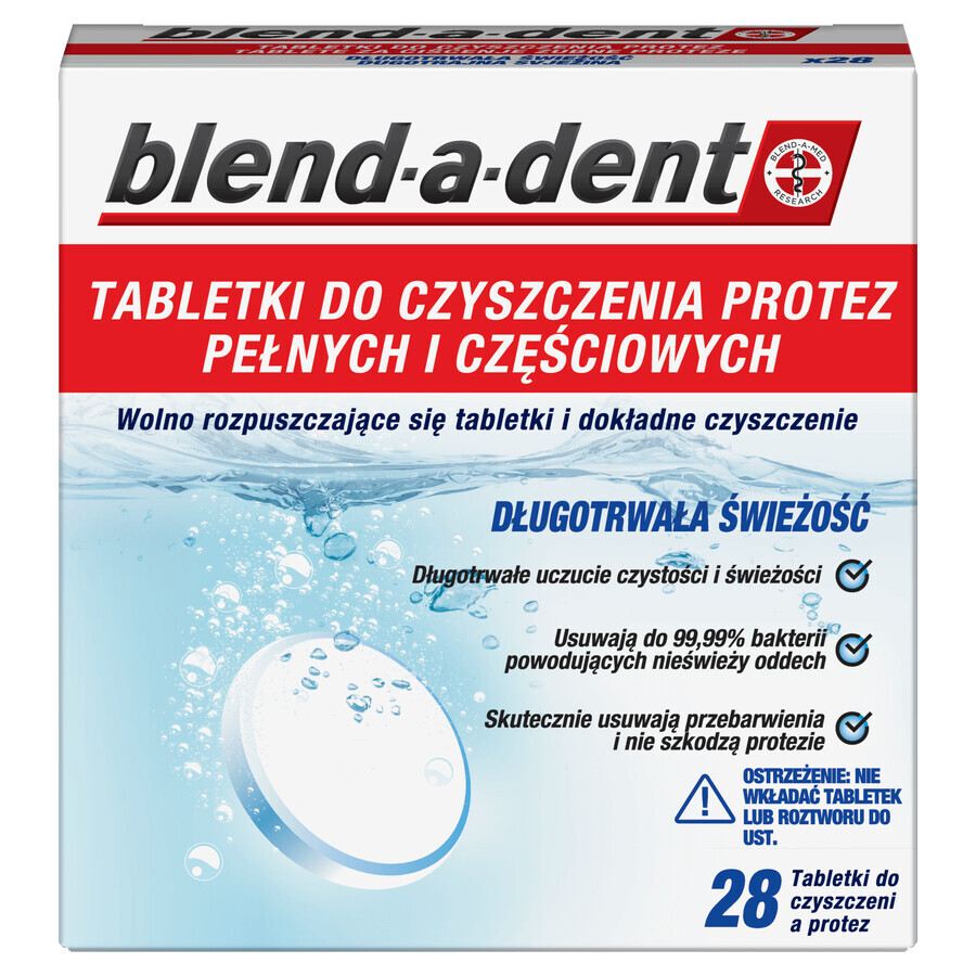 Blend-a-dent, Comprimés de nettoyage pour prothèses dentaires, Fraîcheur longue durée, 28 comprimés