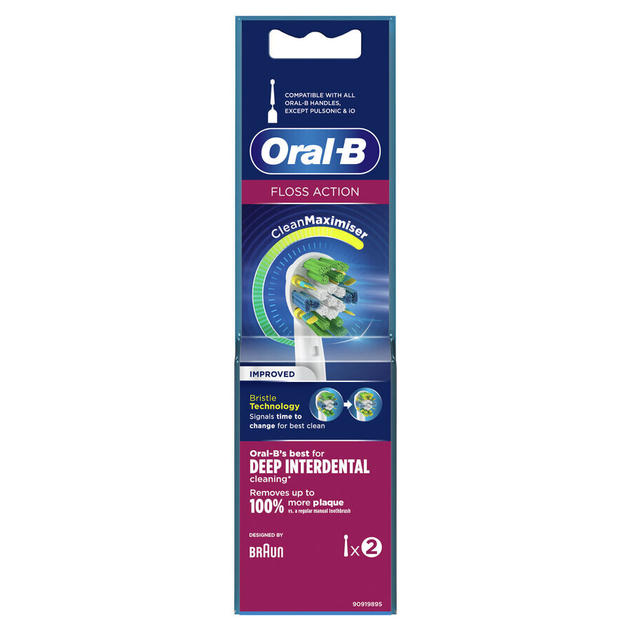 Oral-B Floss Action, embouts de remplacement pour brosse à dents électrique Clean Maximiser, EB25-2, 2 pièces