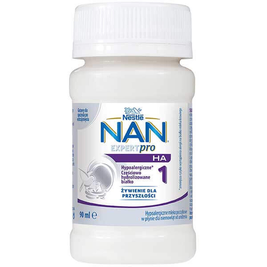 Nestlé NAN Expertpro HA 1, lait infantile hypoallergénique pour les bébés dès la naissance, liquide, 90 ml