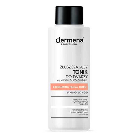 Dermena Professional, tonique exfoliant pour le visage, 6% d'acide glycolique, tous types de peau, 100 ml