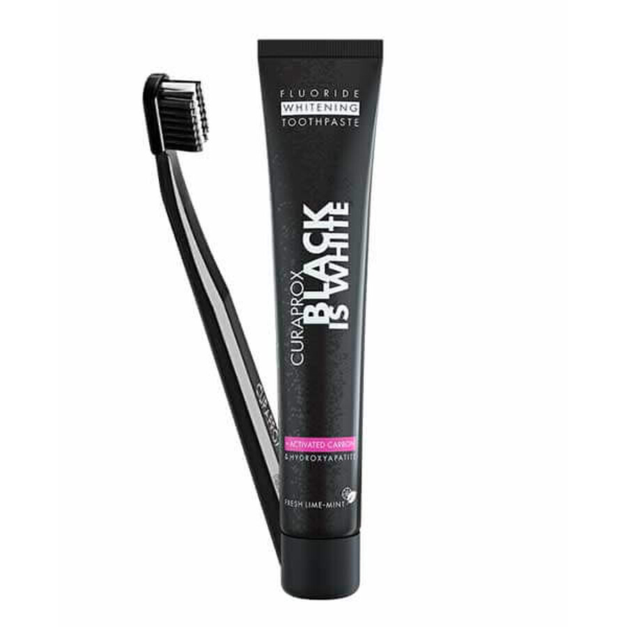 Set Curaprox Black is White, Dentifrice blanchissant, saveur chaux-menthe, 10 ml + brosse à dents CS 5460, 1 pc