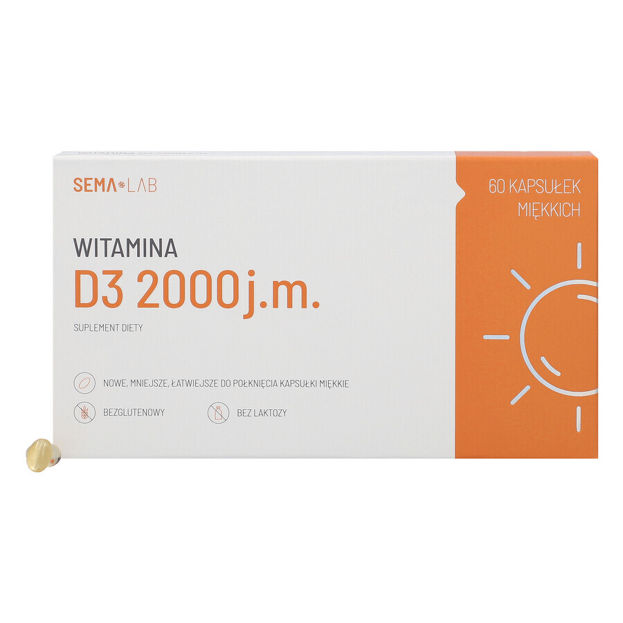 SEMA Lab Vitamine D3 2000 UI, 60 capsules molles