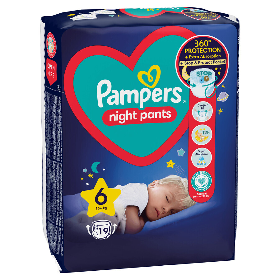 Pampers Night Pants, diapers, size 6, 15+ kg, 19 pcs