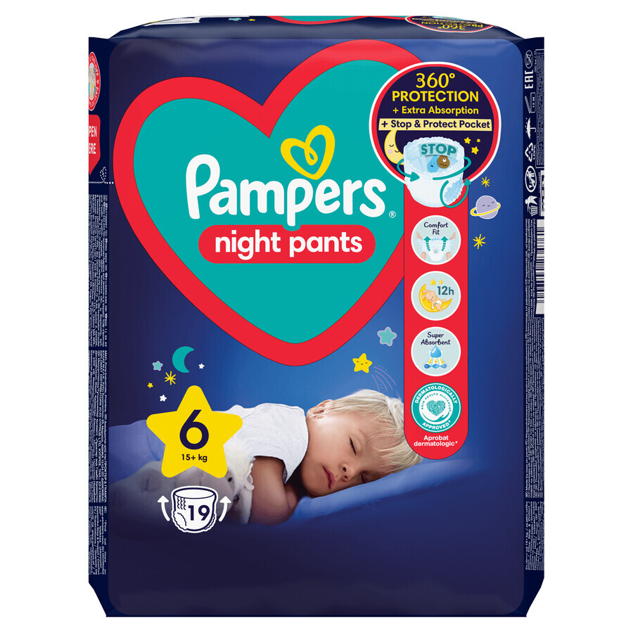 Pampers Night Pants, diapers, size 6, 15+ kg, 19 pcs