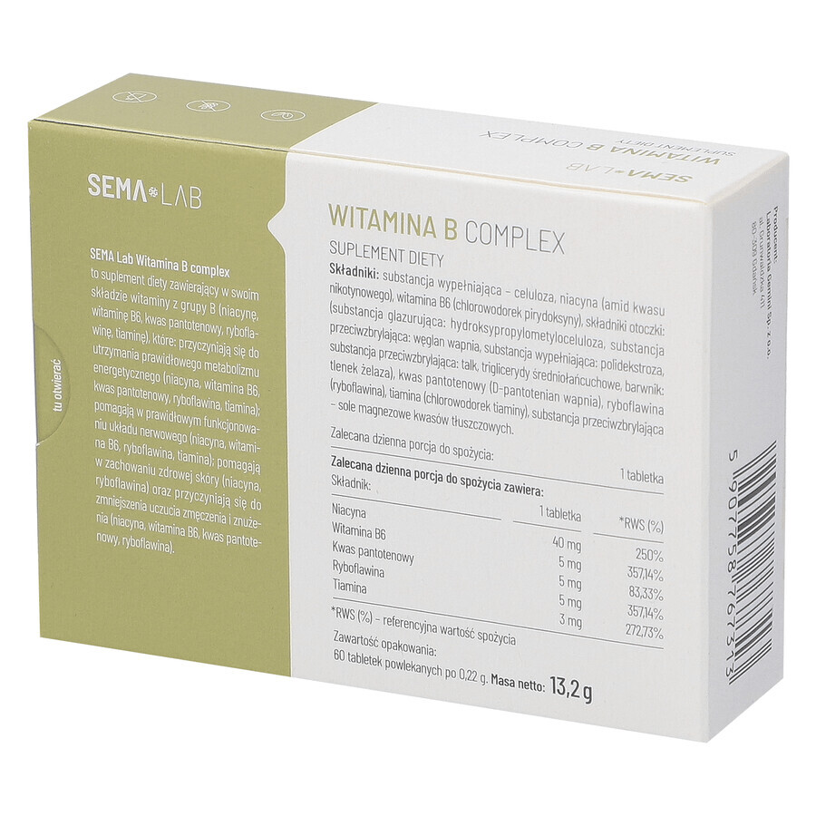 SEMA Lab Vitamin B Complex, 60 comprimés pelliculés