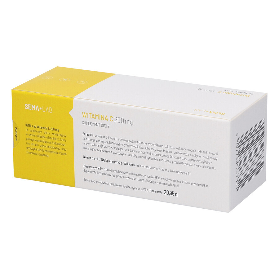 SEMA Lab Vitamine C 200 mg, 50 comprimés pelliculés