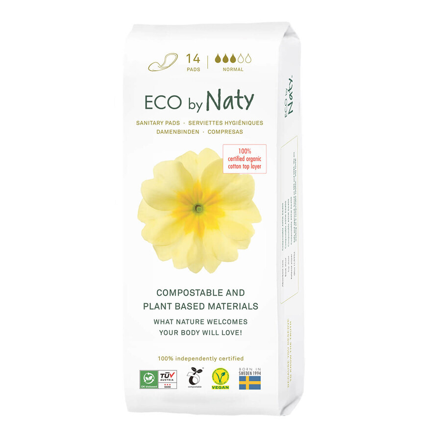 Eco By Naty, serviettes hygiéniques écologiques, compostables, normales, 14 pièces