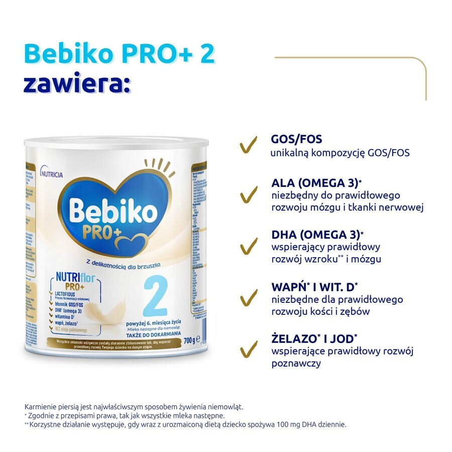 Bebiko Pro+ 2 Nutriflor Pro+, lait de suite, plus de 6 mois, 700 g