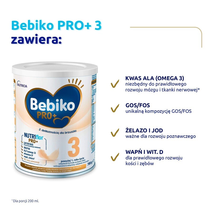 Bebiko Pro+ 3 Nutriflor Pro+, lait modifié, plus de 1 an, 700 g