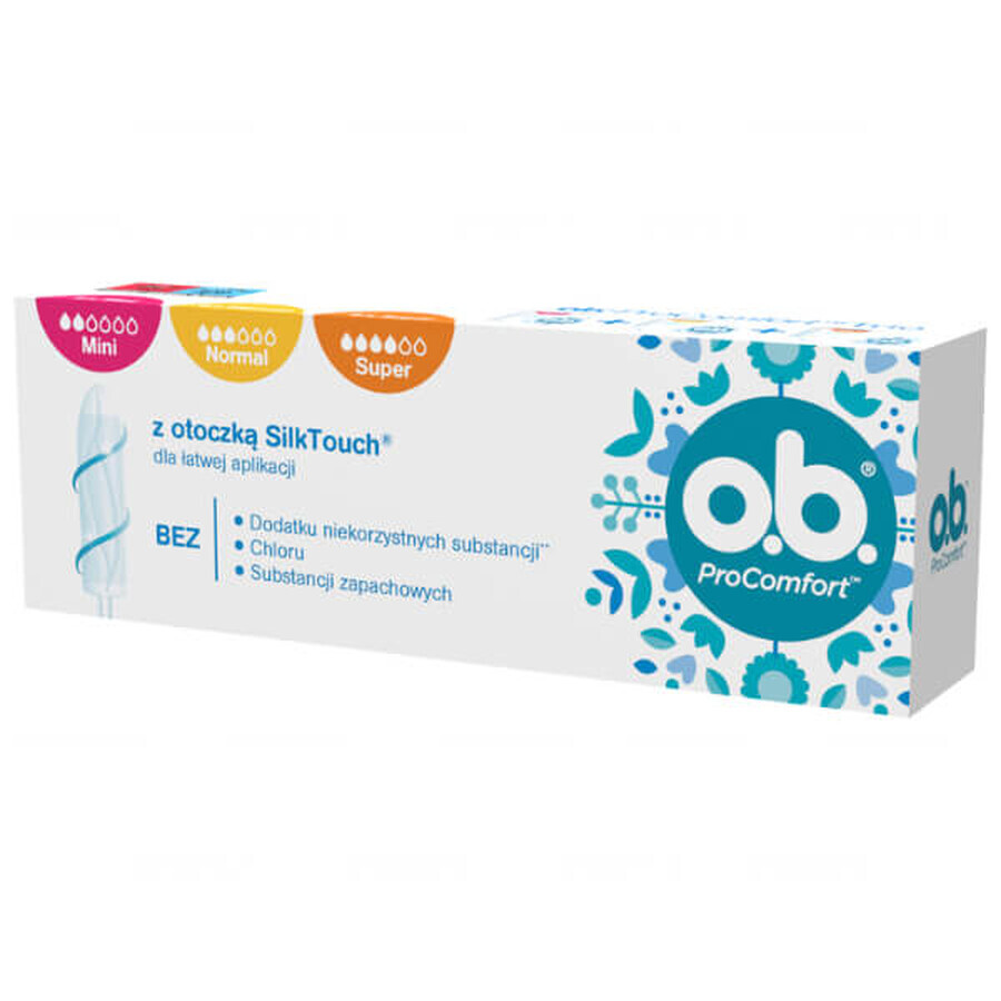 O.B. ProComfort Trio, tampons hygiéniques, Mini, 8 pcs + Normal, 8 pcs + Super, 8 pcs