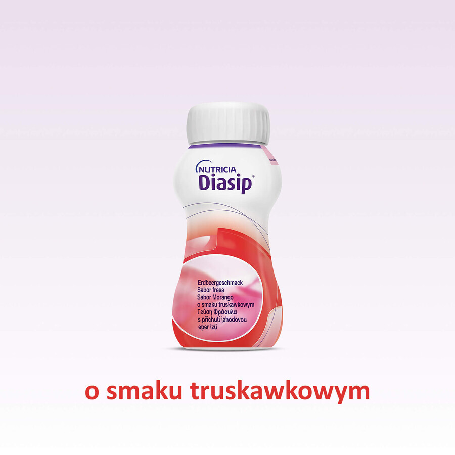 Diasip, préparation nutritionnelle pour diabétiques, goût fraise, 4 x 200 ml