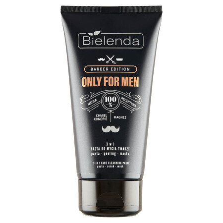 Bielenda Only For Men Barber Edition, 3-en-1 nettoyant pour le visage, pâte-masque de gommage, 150 g