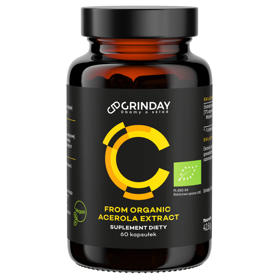 Grinday C, vitamin C from organic acerola, 60 capsules