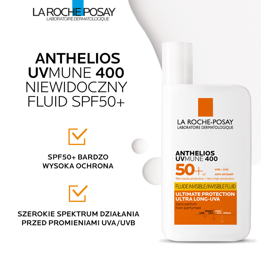 La Roche-Posay Anthelios UVMune 400, fluide protecteur invisible, SPF 50+, 50 ml