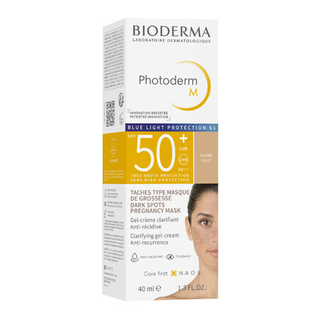 Bioderma Photoderm M, crème protectrice pour les peaux sujettes à l'hyperpigmentation, légère, SPF 50+, 40 ml