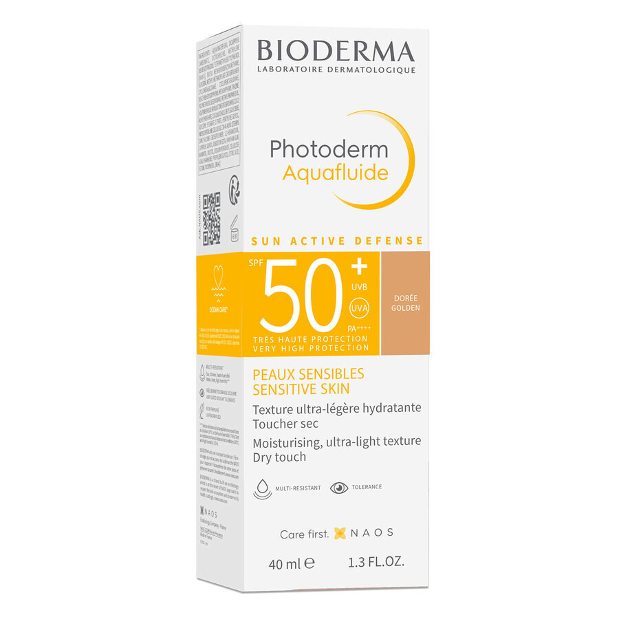 Bioderma Photoderm Aquafluide, fluid ultraușor pentru ten sensibil, nuanță închisă, SPF 50+, 40 ml