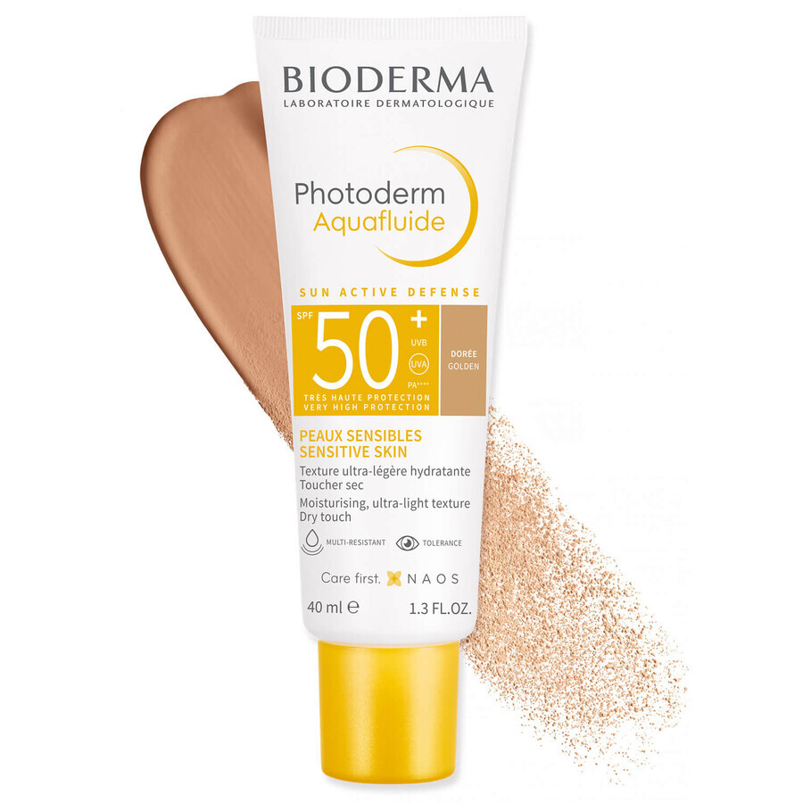 Bioderma Photoderm Aquafluide, fluid ultraușor pentru ten sensibil, nuanță închisă, SPF 50+, 40 ml