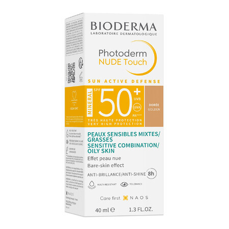 Bioderma Photoderm Nude Touch, fond de teint minéral à effet nude, teinte foncée, SPF 50+, 40 ml