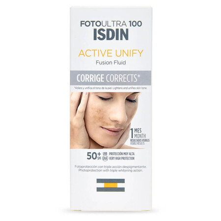 Isdin Fotoultra 100 Active Unify, fluide correcteur d'imperfections, SPF 50+, 50 ml