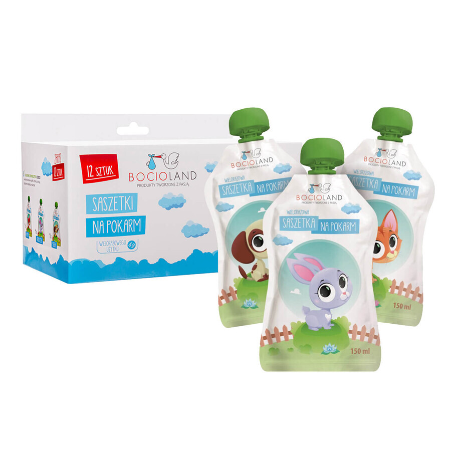 Bocioland, sachets alimentaires réutilisables, 150 ml x 12 pièces