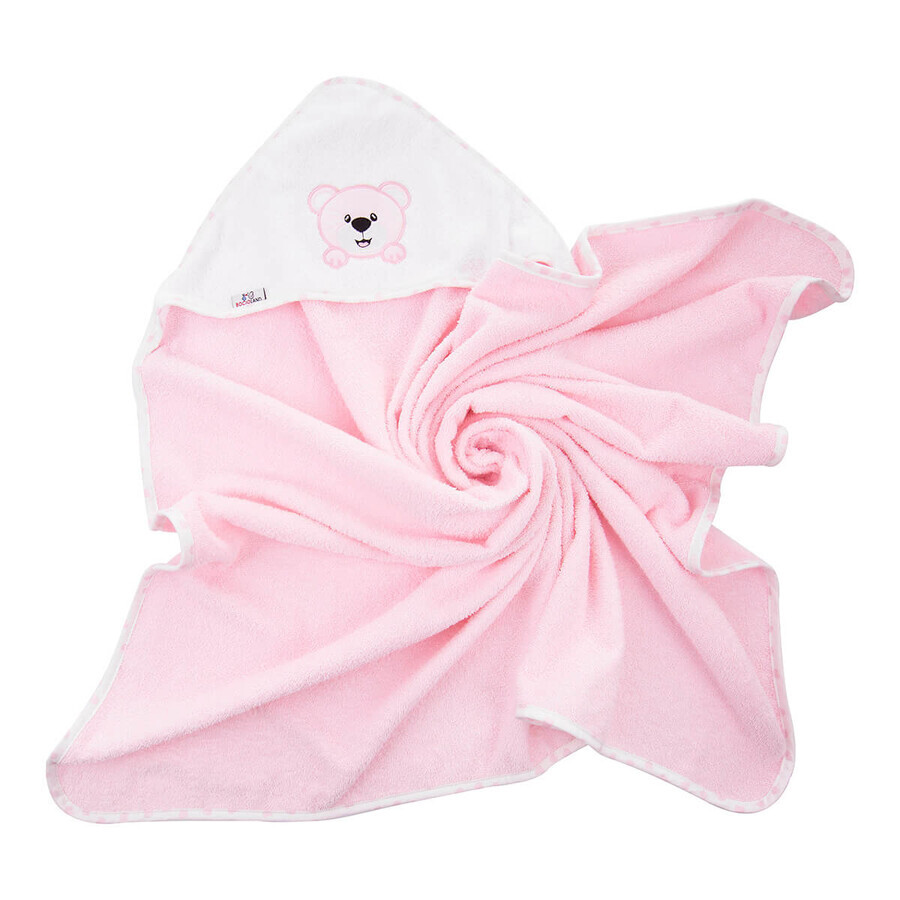 Bocioland bathrobe 100 x 100 cm 100% cotton hooded towel pink teddy bear 1pc