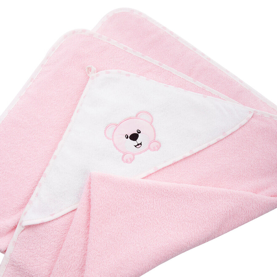 Bocioland bathrobe 100 x 100 cm 100% cotton hooded towel pink teddy bear 1pc