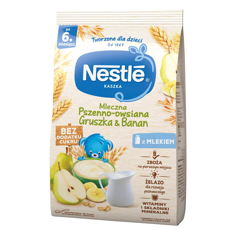 Nestlé Porridge de blé et d'avoine, poire-banane, lait, sans sucre ajouté, après 6 mois, 180 g