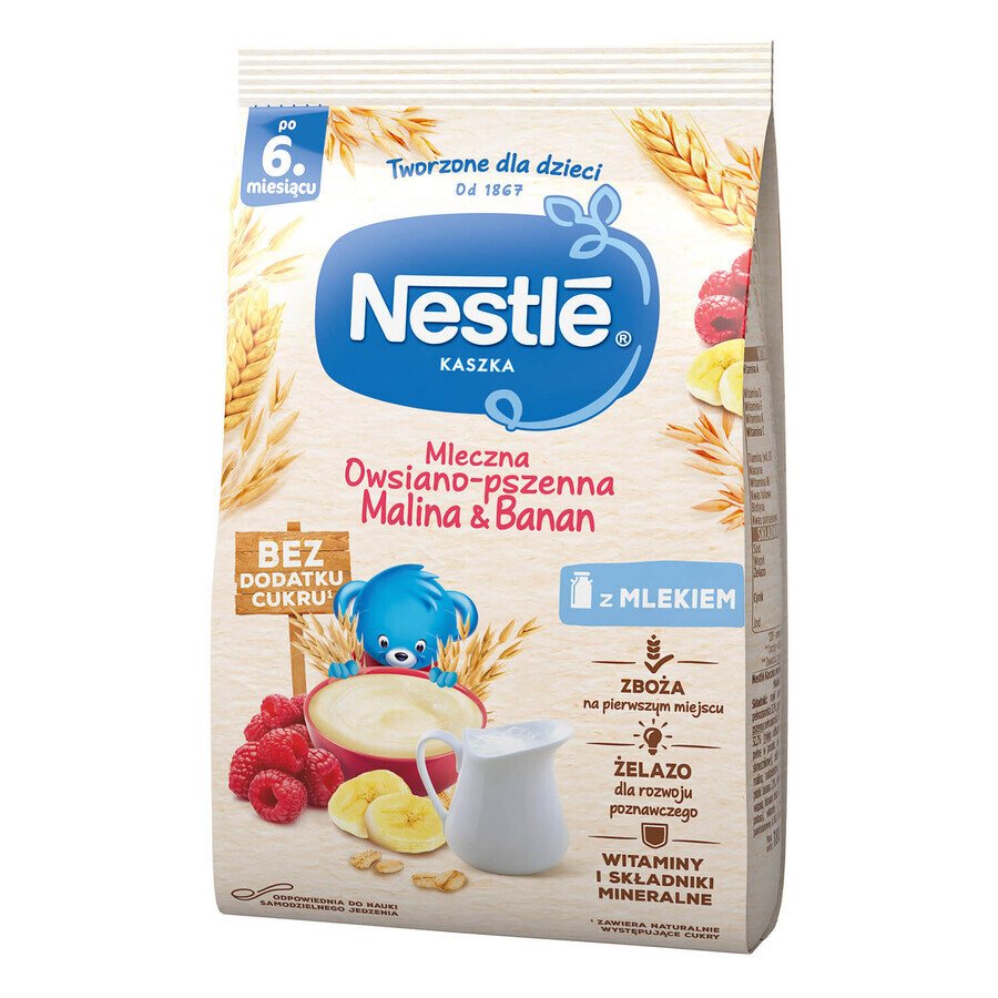 Nestlé Porridge d'avoine et de blé, framboise-banane, lait, sans sucre ajouté, après 6 mois, 180 g