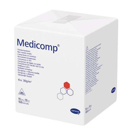 Medicomp, compresses non stériles, non tissées, 4 couches, 30 g/m2, 10 cm x 10 cm, 100 pièces