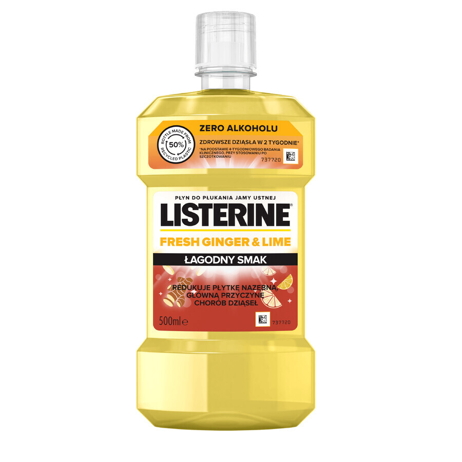 Listerine Fresh Ginger &amp; Lime, bain de bouche, saveur douce, sans alcool, 500 ml