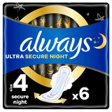 Always Ultra Secure Night Sanitary Napkins with Wings, Size 4, 6 pcs