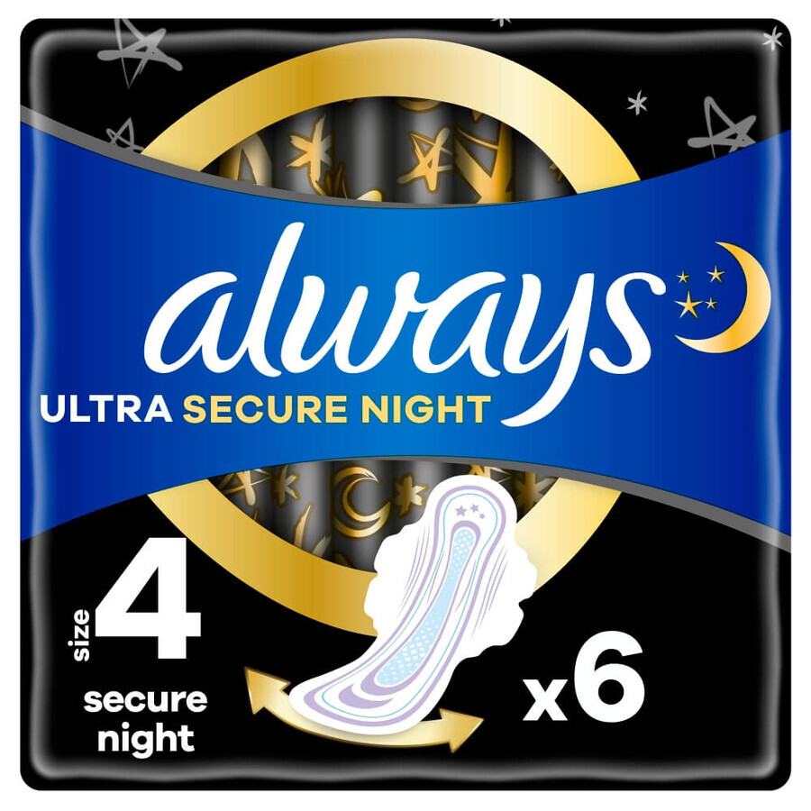 Always Ultra Secure Night, Damenbinden mit Flügeln, Größe 4, 6 Stück