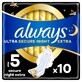 Always Ultra Secure Night, serviettes hygi&#233;niques avec ailettes, taille 5, Extra, 10 pi&#232;ces