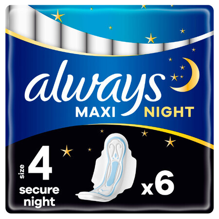 Always Secure Night, serviettes hygiéniques avec ailettes, taille 4, Maxi, 6 pièces