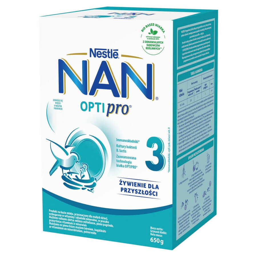 Nestlé NAN Optipro 3, lait maternisé pour enfants de plus de 1 an, 650 g